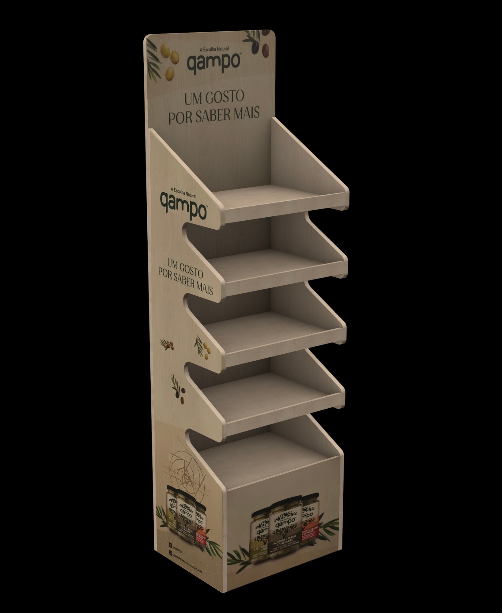 Render do expositor Qampo em bétula
